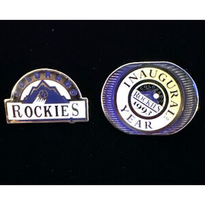 Colorado Rockies PIN 1993 Inaugural Year Set of 2 Pinback Peter David Vintage 1"